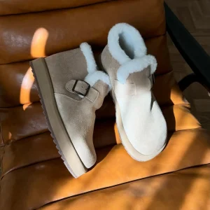 Winter Suede Boots Women Shearling Fur Lined Ankle