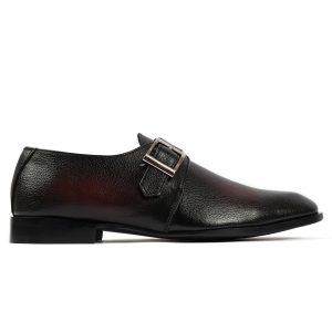 Men's Twotone Black & Burgundy Leather Monk Strap