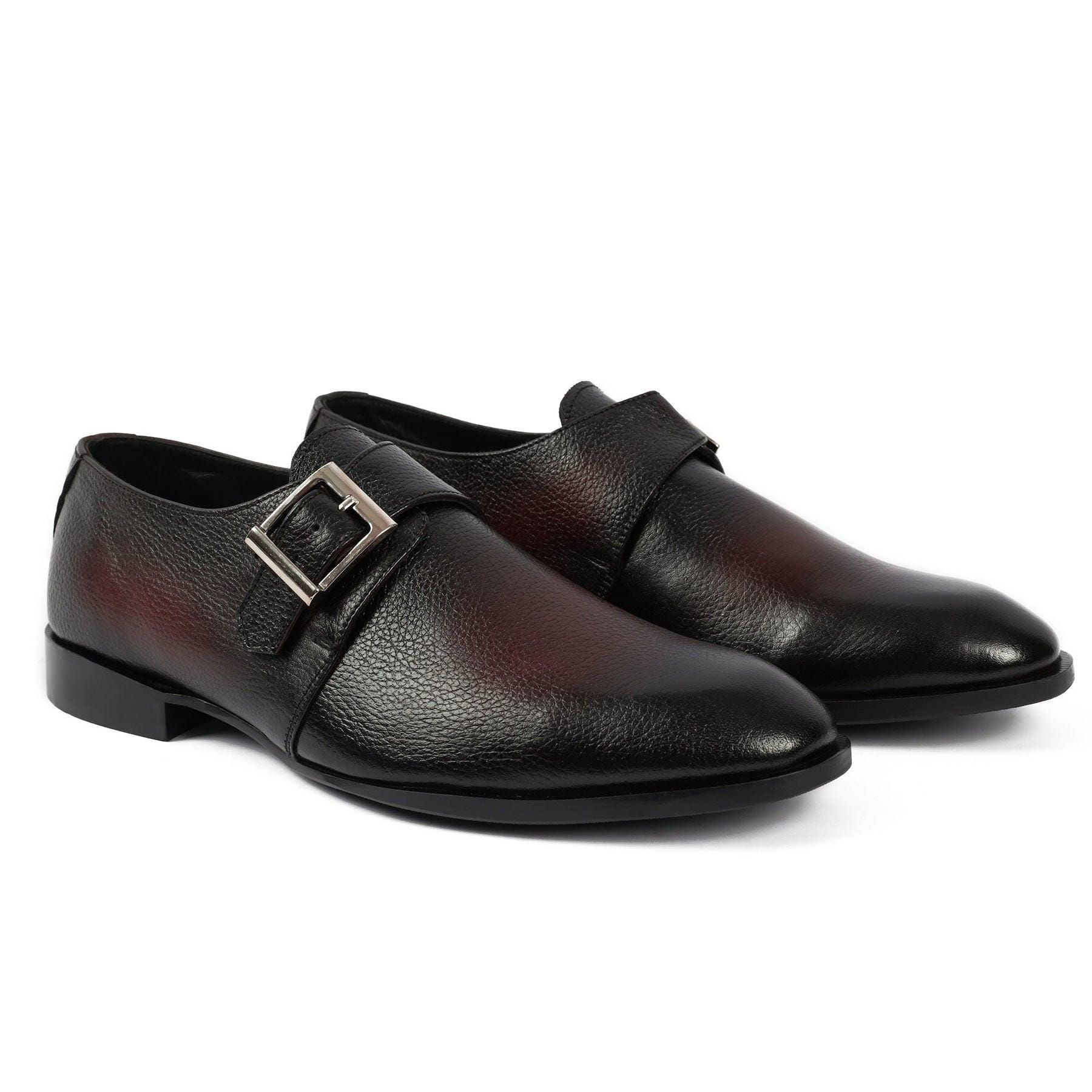 Men's Twotone Black & Burgundy Leather Monk Strap