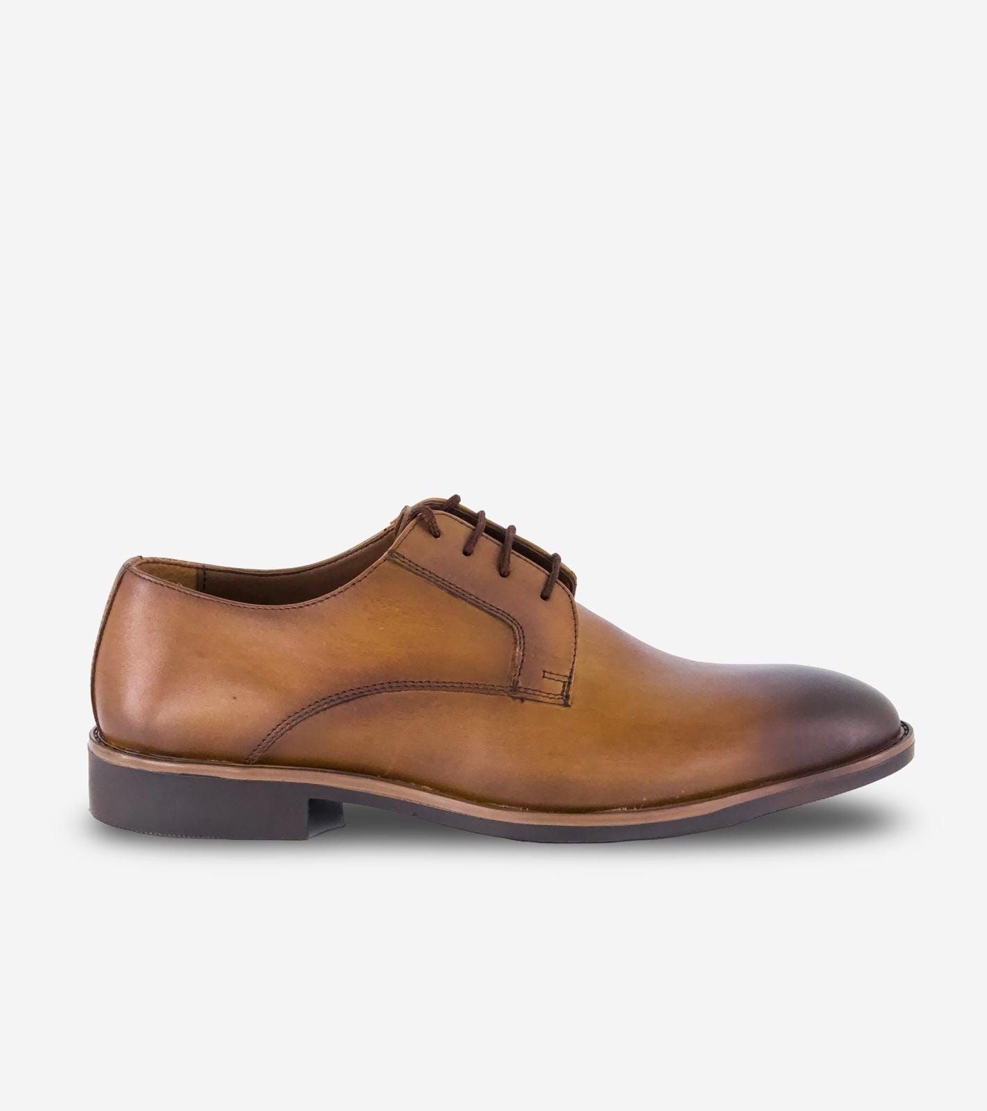 Brown Burnished Laceup Derby Shoes With Bella Tread